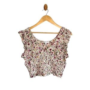 Patrons of Peace Ivory Floral Ruffle Smocked Boho Crop Top